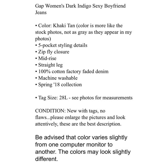 Gap Women's Dark Indigo Sexy Boyfriend Jeans  Size 28L  NWT  Boho Comfort Jeans - Picture 16 of 16